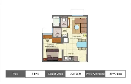 1 BHK - 305 sq.ft