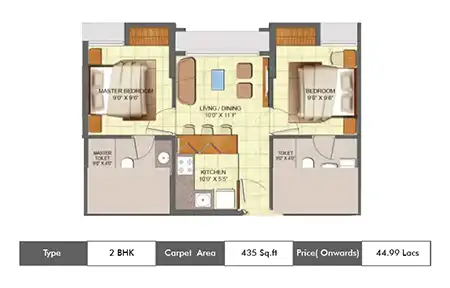 2 BHK - 435 sq.ft
